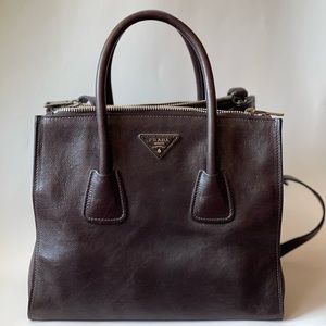 PRADA Galleria Tote bag brown with silver hardware EUC